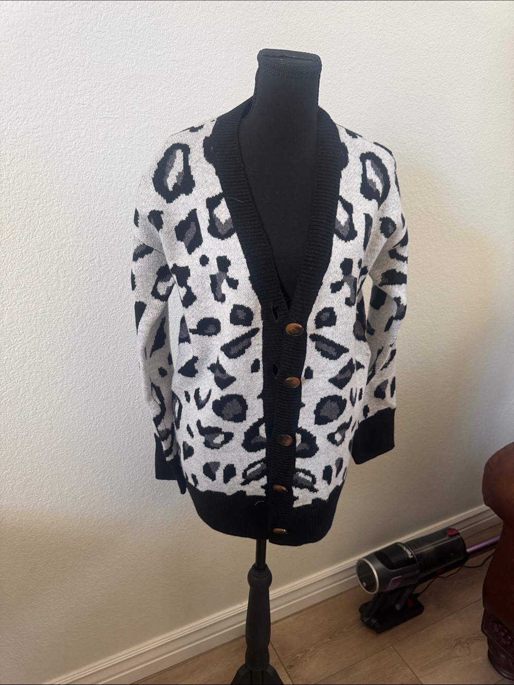 Design History Black and White Leopard Button Cardigan